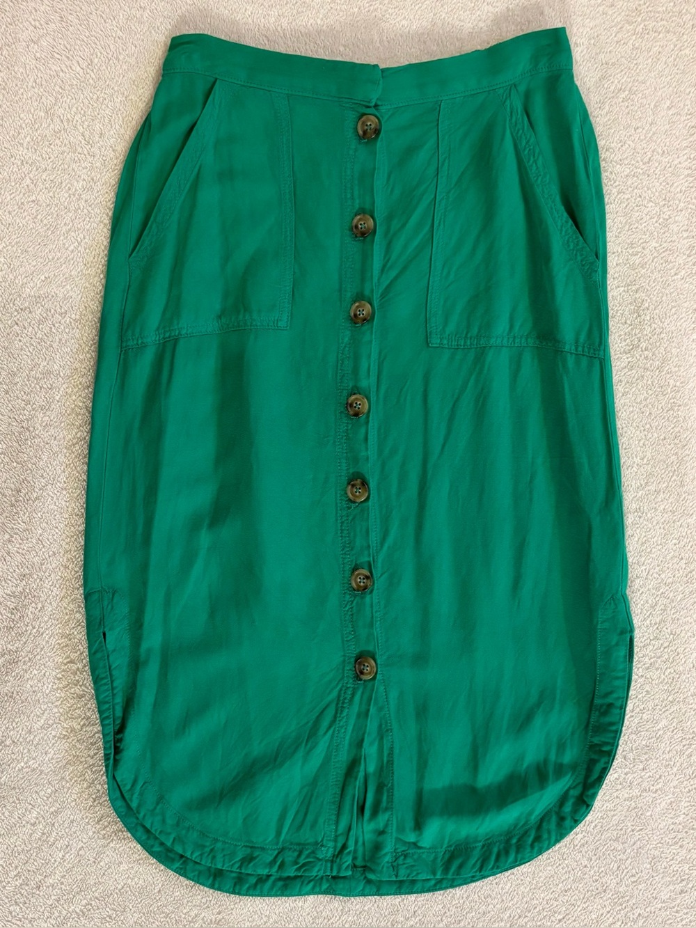 9-H15 STCL Green Button-Front Midi Skirt